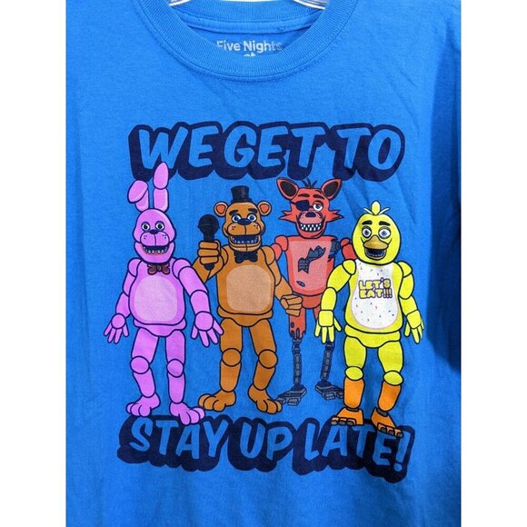 Five Nights At Freddys T Shirt Graphic Tee Youth Large Blue Short Sleeve Stay Up - Picture 2 of 4